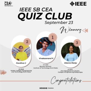 Read more about the article IEEE SB CEA QUIZ CLUB SEPTEMBER 23 WINNERS